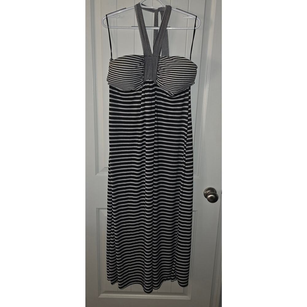 Mlle Gabrielle branded black and white striped halter maxi dress 2X ❤️